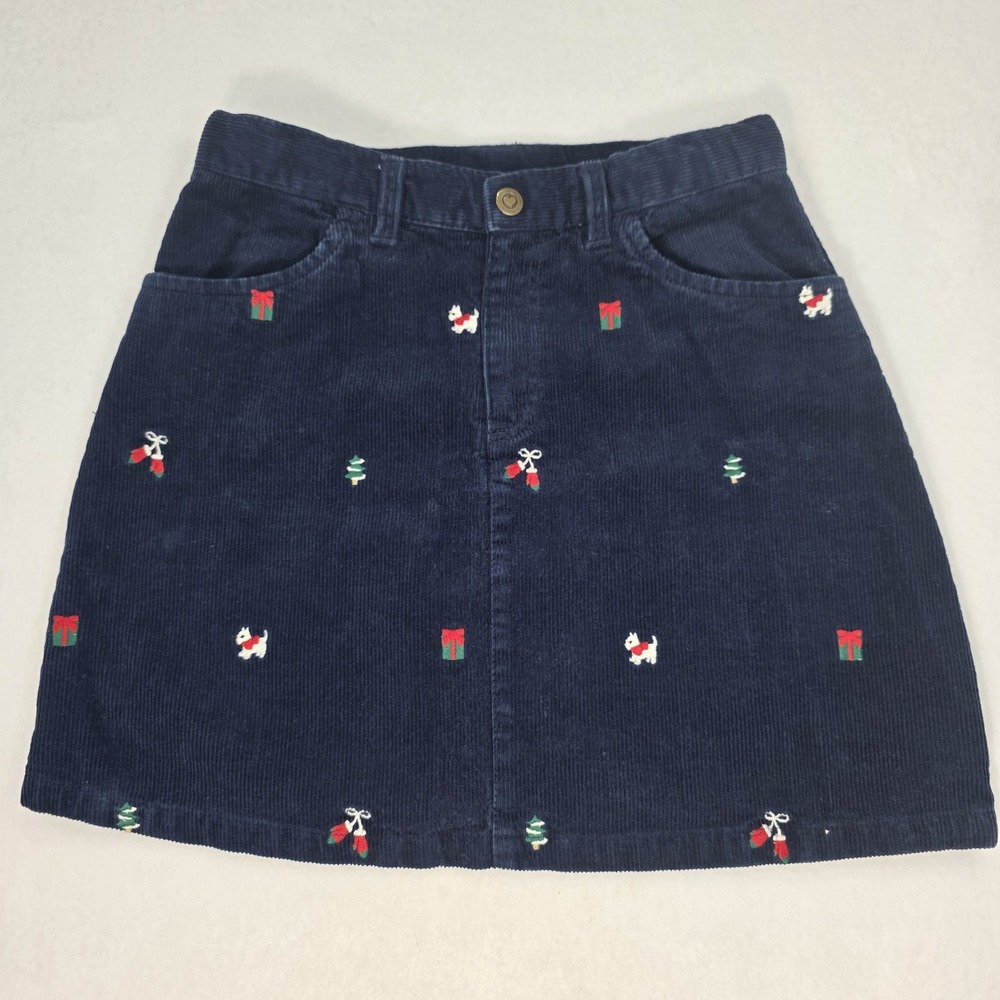 Heartstrings Girls Navy Holiday Christmas Corduroy Skirt Size 10 100% Cotton